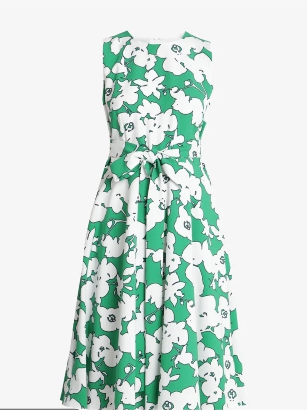 HOBBS London Green and White Evie Dress, tie-waist